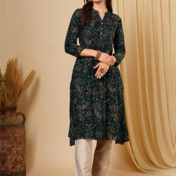 Globus Navy Floral Print Kurta-image-52