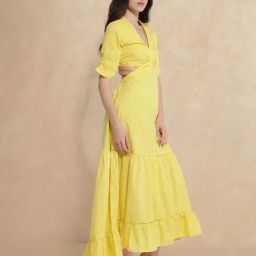 RAREISM Yellow Cotton Blend Solid Short Sleeves Dress-picture-8