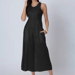 Moomaya Black Cotton Regular Fit Jumpsuit-image-53