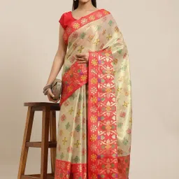 Silk Land Beige Silk Woven Saree With Unstitched Blouse-picture-8