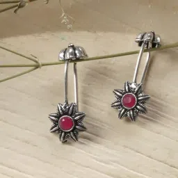 Teejh Ethnic Krisha Red Stone Silver Oxidsed Ear Cuff Earrings-10