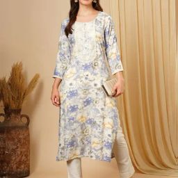 Globus Blue Floral Print Kurta-image-82