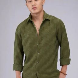 Vastrado Olive Relaxed Fit Self Pattern Shirt-picture-40