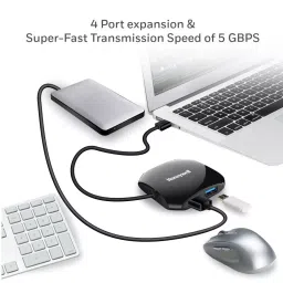 Honeywell HC000010/LAP/NPH/4U/3.0 Momentum 4 Port Non Powered 3.0 Hub- Glossy Black USB image 3