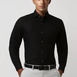 Peter England Black Cotton Regular Fit Texture Shirt-image-89