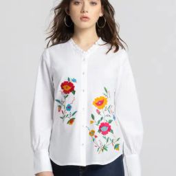 SHAYE White Cotton Embroidered Shirt-image-84