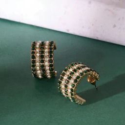 Zaveri Pearls Green Dazzling Austrian Diamonds Contemporary Bling Semi Hoop Stud Earring-ZPFK17623-17