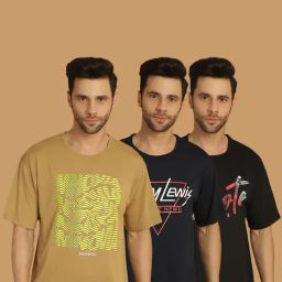 Vimal Jonney Multicolor Regular Fit Printed Crew T-Shirt - Pack of 3-image-50