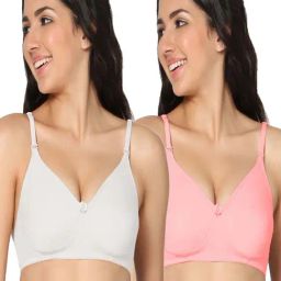 IN CARE White & Pink Cotton T-Shirt Bras - Pack Of 2-image-89