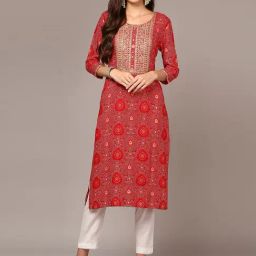 Vaamsi Red Embroidered Straight Kurta-picture-28