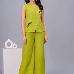 ROOPWATI FASHION Floral Embroidered V-Neck Pure Cotton Tunic And Palazzo-picture-19