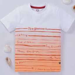 Ed-a-Mamma Kids White & Orange Cotton Printed T-Shirt-image-45
