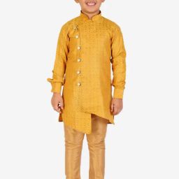 Pro-Ethic Style Developer Kids Yellow & Beige Printed Full Sleeves Kurta with Pyjamas-4