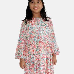 Kiddopanti Kids White & Orange Floral Print Full Sleeves Kurta-image-16