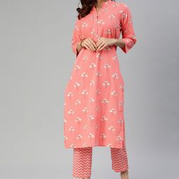 Divena Women Pink & White Floral Printed Kurta with Trousers-picture-25