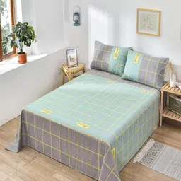 JC HOME Green & Yellow Geometric Cotton 230 TC Double King Bedsheet Set-2 m x 2.3 m-image-98