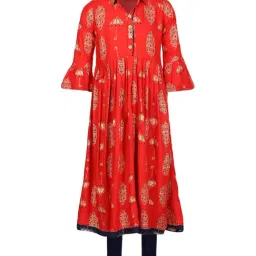 Aarika Kids Red & Navy Cotton Printed Kurti & Leggings Set-image-67