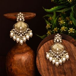 Anvik Gold Plated Kundan Studded Contemporary Drop Earrings-51
