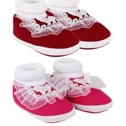 NESKA MODA 3 To 12 Months Baby Boys & Baby Girls 2 Pair Combo Soft Cotton Butterfly Frill Booties-22