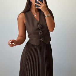miss mosa by akanksha Alamode By Akanksha Brown Sarine Luxe Vest Suit With Skirt-picture-9