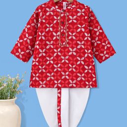 Babyhug 100% Cotton Woven Full Sleeves Floral Print Kurta & Dhoti Set - Red-picture-36