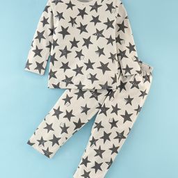 Doreme Single Jersey Full Sleeves Night Suit Stars Print- Grey-picture-44