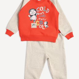 Wingsfield Full Sleeves Text Printed Sweatshirt & Joggers - Orange-picture-2