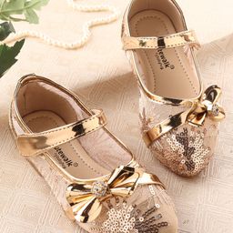 Cute Walk by Babyhug Ballerina Shoes with Bow Applique & Velcro Closure- Champagne-image-18