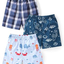 Babyhug Poplin Woven  Boxers Checkered & Space Theme Print Pack of 3 - Multicolour-image-77