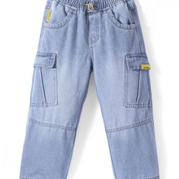 Little Kangaroos 100% Cotton Woven Full Length Denim Jeans with Cargo Pockets Solid Colour -Light Blue-picture-44