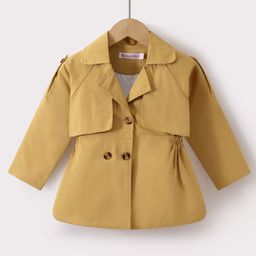 Kookie Kids Full Sleeves Solid Colour Collared Overcoat -Tan-image-1