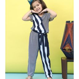 BaawRi Cap Sleeves Striped Jumpsuit - Blue-image-48