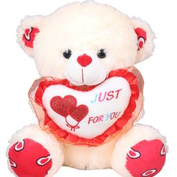 Tickles Cream Teddy with Just for You Heart fpr Your Loved Ones Plush Animal Soft Stuffed for Kids (Color: Cream Size:35 cm)-image-57