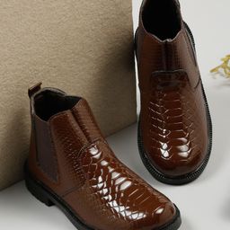 Tiny Bugs Snake Designed Ankle Length Boots - Brown-picture-16