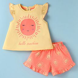 ToffyHouse Knitted Sleeveless Top & Shorts Set Sunshine Print - Yellow & Lemon Orange-image-82