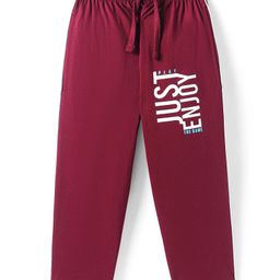 Taeko Single Jersey Knit Full Length Lounge Pant with Text Print - Wine-image-98