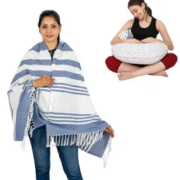 nene MultiPurpose Woven Breastfeeding Shawl & Pillow Combo - Blue-picture-9