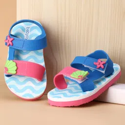 Babyoye Velcro Closure Sandals With Sea Life Print & Applique - Blue-picture-39