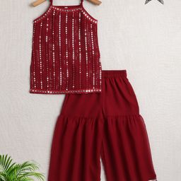 The Magic Wand Sleeveless Sequins Embellished & Embroidered Kurta With Sharara Set - Maroon-image-22