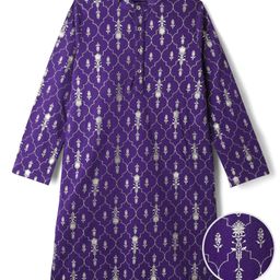EARTHY TOUCH Single Jersey Knit Full Sleeves Kurta With Floral Print - Purple-image-29