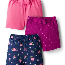 Babyhug Single Jersey Knit Shorts With Floral Print Pack Of 3 - Navy Blue & Pink-picture-35