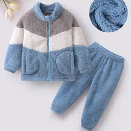 Mark & Mia Full Sleeves Winter Wear T-Shirt & Lounge Pant Set With Cut & Sew Design - Blue-picture-34
