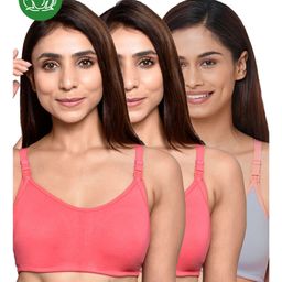 Inner Sense Organic Cotton Knit Pack Of 3 Solid Antimicrobial Maternity Bras With Nursing Access - Multi Colour-picture-15