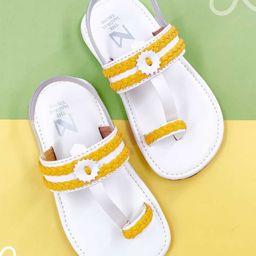 The Madras Trunk Lace Detailed Kolhapuri Sandals - White & Yellow-picture-16