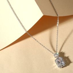 Cierra Silver-Plated Zircon Studded Square Shaped Pendant With Chain-image-11