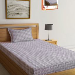 Myntra Elegant Homes Grey & White Geometric 300 TC Single Bedsheet with 1 Pillow Covers-image-82