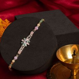 PANASH Gold Plated American Diamond Studded & Beaded Thread Rakhi With Roli Chawal-image-65