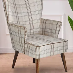 GLOBALLY INDIAN Beige And Brown Checked Accent Wooden Lounge Chair-image-33