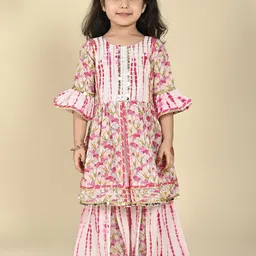 LIL PITAARA Girls Floral Printed Regular Gotta Patti Pure Cotton Kurti with Sharara-image-75
