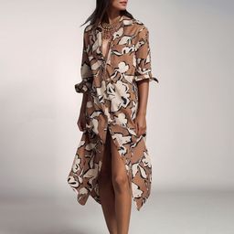 DressBerry Women Floral Printed Shirt Collar Casual Shirt Dress-image-86